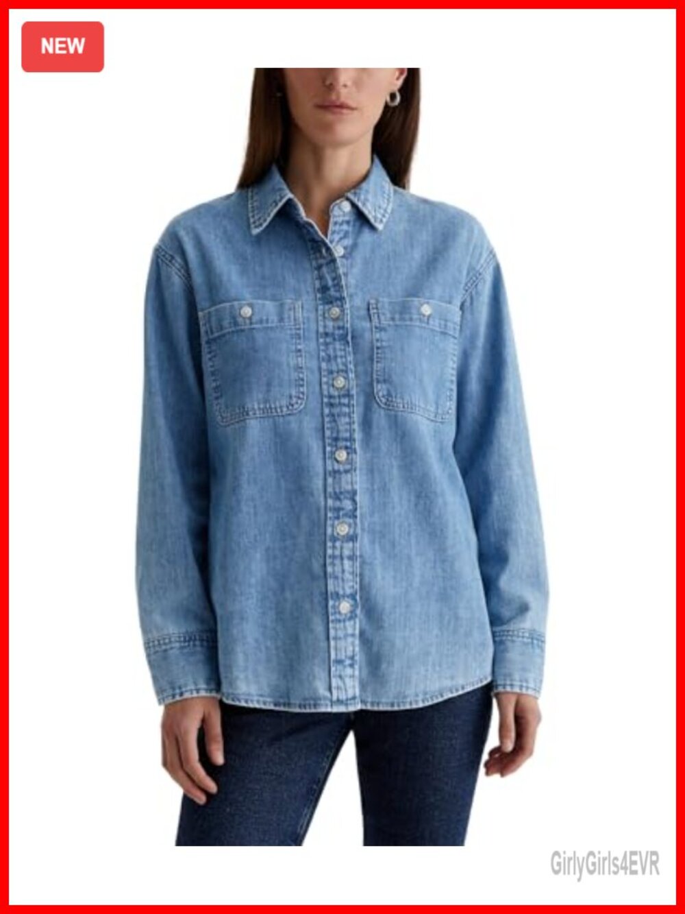 Relaxed Fit Denim Chambray Button-Down Shirt